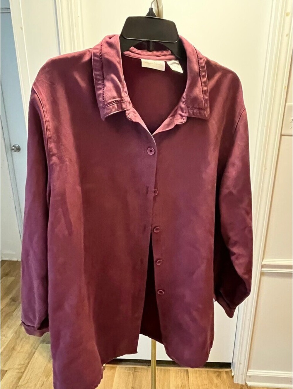 Studio Works Plush Button-Up Jacket in Luxe Burgundy - Cozy Chic!
